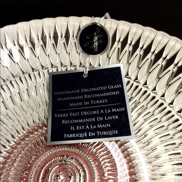 NEW. AZURRA GLASS BOWL WITH 100% GENUINE SILVER - Picture 6 of 14